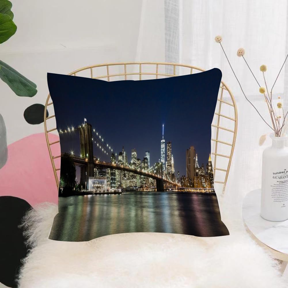 Hyosxw New York, New York City Skyline Di New York - A1 Cushion Cover,Throw Pillow Case Home Decorative For Living Room Bedroom Sofa Chair 18X18 Inch,New York, New York City Skyline Di New York Ponte Di Brooklyn Night,Pillowcase 45X45cm