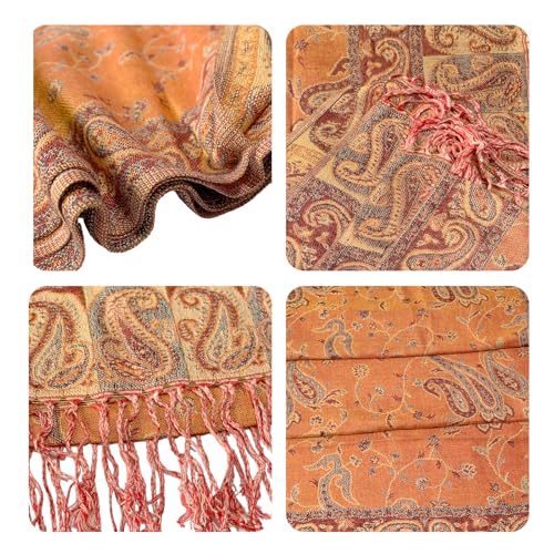 Image of Pashmina Scarf for Women Shawls and Wraps Reversible Paisley Vintage Jacquard Soft Silky Rave Scarves Men