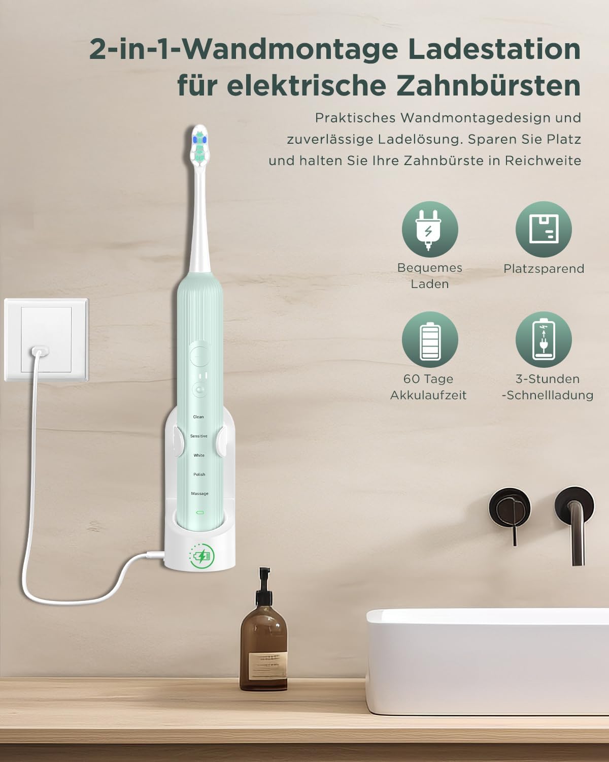 Spazzolino elettrico sonico per adulti e bambini, 5 modalità di pulizia con 3 livelli di intensità, timer, 8 testine di ricambio e custodia da viaggio, ricaricabile Sonic Toothbrush nero