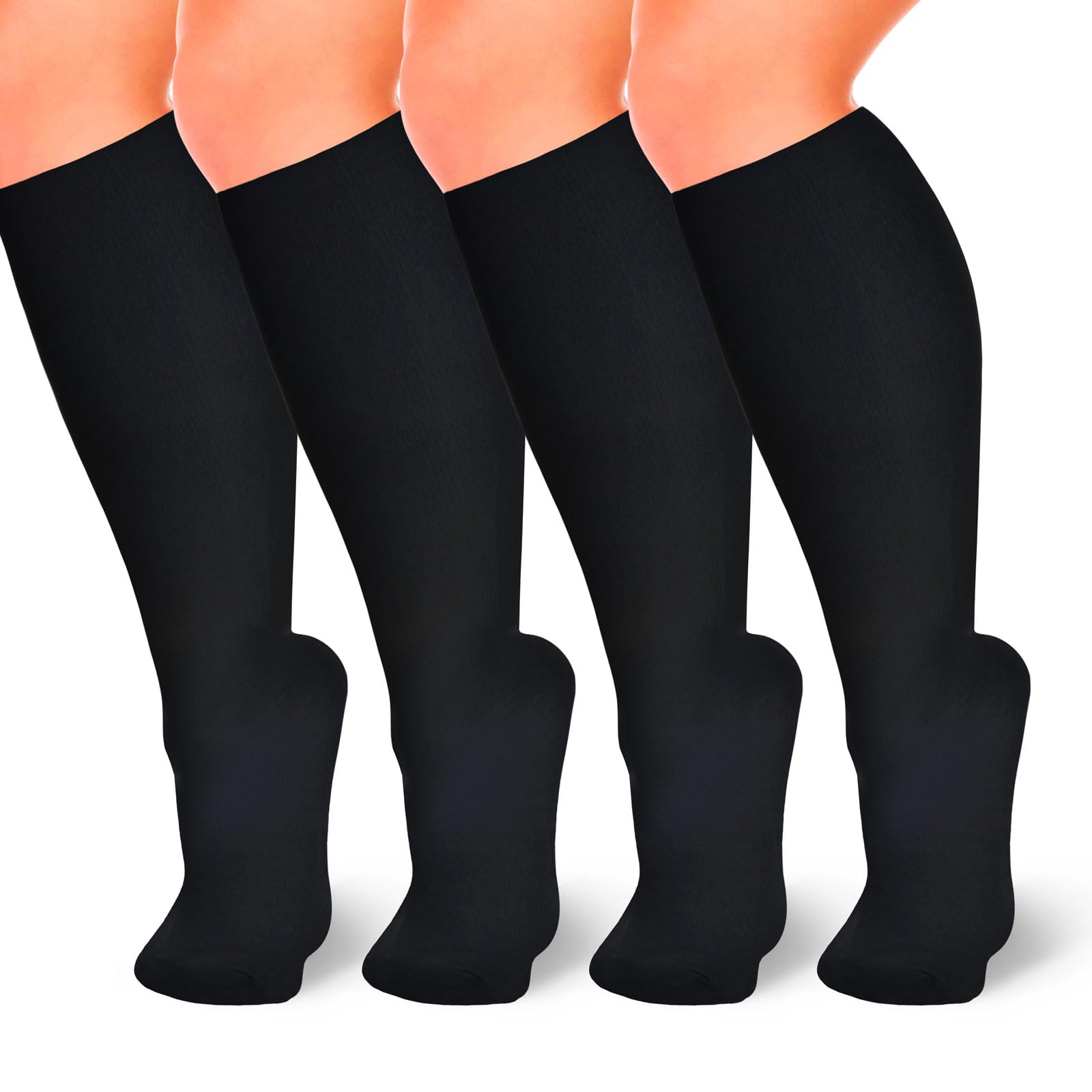 TZYSOKC4 Pairs Plus Size Compression Socks for Women and Men 20-30 mmHg Wide Calf Extra Large for Circulation Support