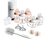 Tommee Tippee Natural Start 14 Piece Baby Bottle, Travel Bottle Warmer & Pacifier Set, 5 BPA Free Bottles, 0+ Months, 2 Newborn Pacifiers, 2 Extra Nipples, 2 Formula Dispensers, Bottle Brush, Pink