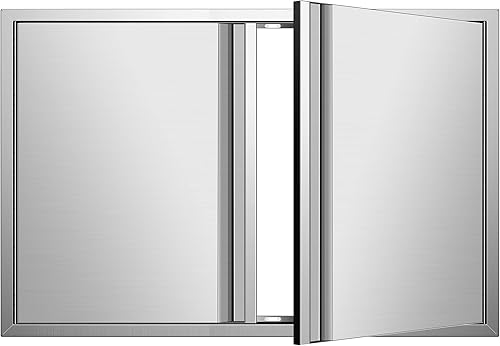 Miniatura 20 de Puertas de cocina para exteriores de 26 pulgadas de ancho x 24 pulgadas de alto con mango horizontal, puertas de acceso dobles para barbacoa, acero