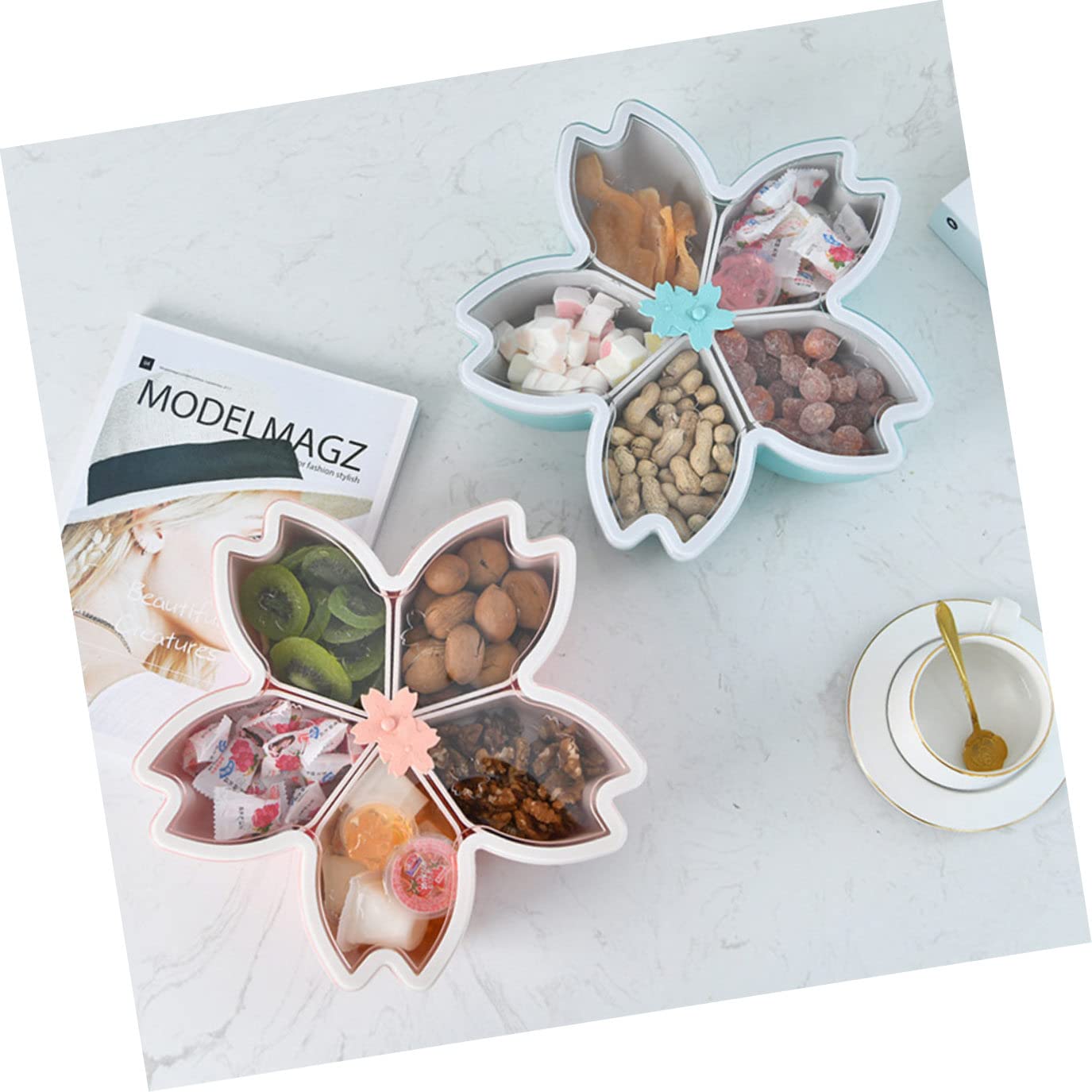 COLLBATH 1pc Box Compartment Cherry Blossom Fruit Box Candy Dish with Lid Snack Serving Tray Divided Snack Plate Container with Lid Plastic Snack Bowl Nut Plastic Pp Dried Fruit Rack