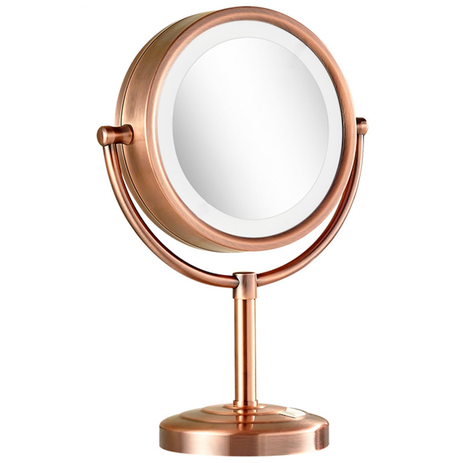 Podświetlane lusterko do makijażu 20 cm, obracane o 360°, do postawienia na stole, z dwustronnym powiększeniem LED 1x/10x, do łazienki, czerwony brąz