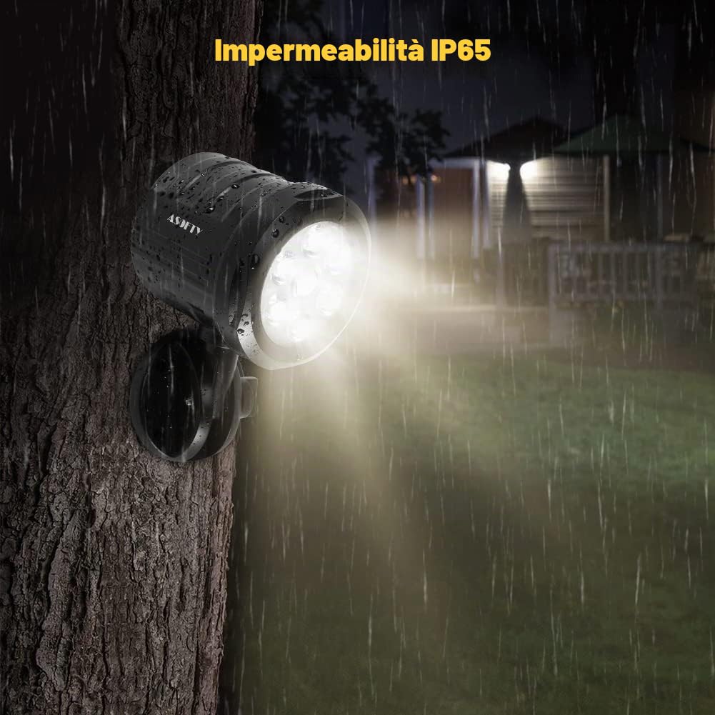 Luci di sicurezza per esterni con sensore di movimento, faretti PIR da 6 LED 1000 lumen senza fili con telecomando, faro anti-intrusione IP65 impermeabile da 6000K per garage, cortile
