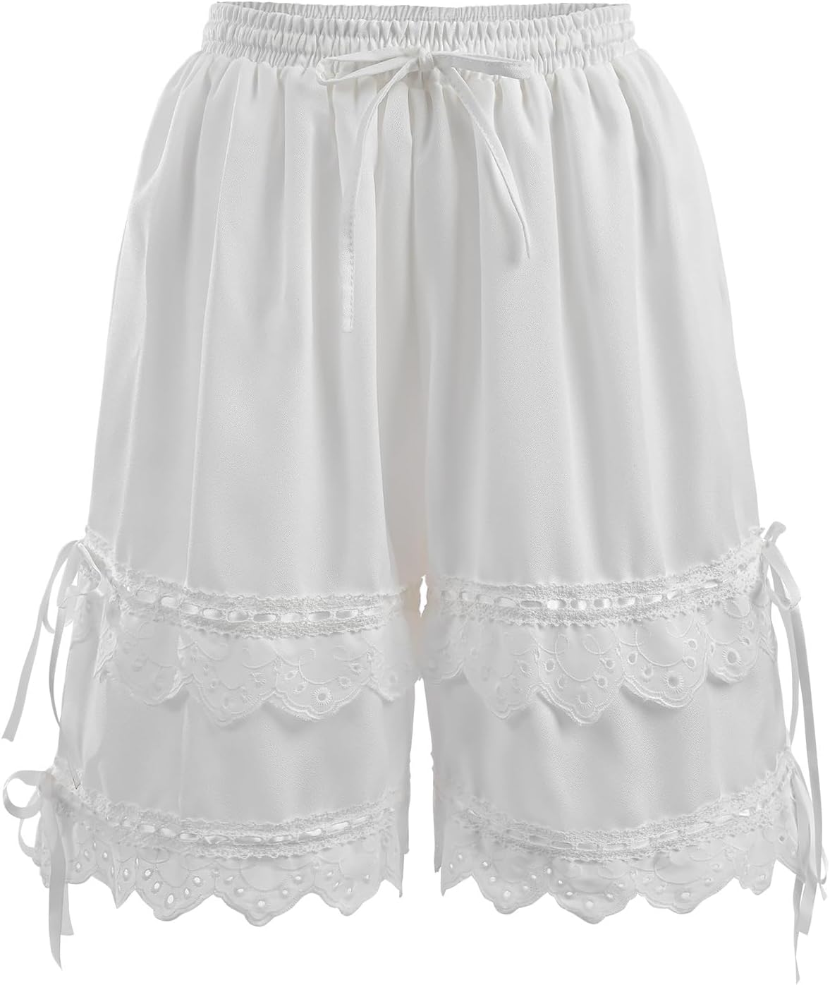 Fiamll Cute Bloomers Shorts Women's Pyjama Bottoms with Ruffles Victorian Stylish Baggy Shorts Bermuda Trousers Short White