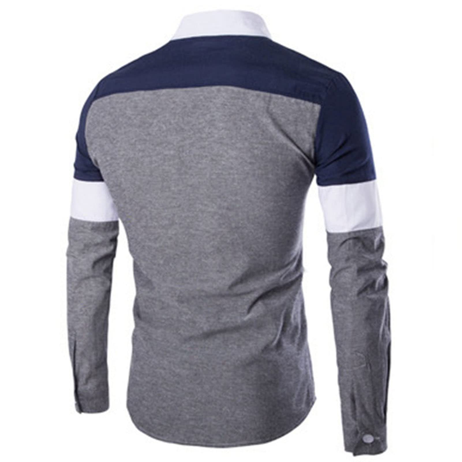 Men's Long Sleeve Stylish Dress Shirts Patchwork Casual Button Down Shirts Regular Fit Turn-Down Collar Shirt Top (Dark Blue,X-Large)