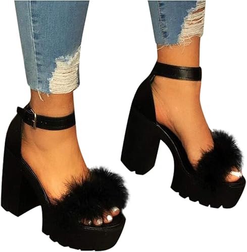 Askelly Sandalias para mujer sandalias de tacón alto grueso sandalias de plataforma casuales de verano