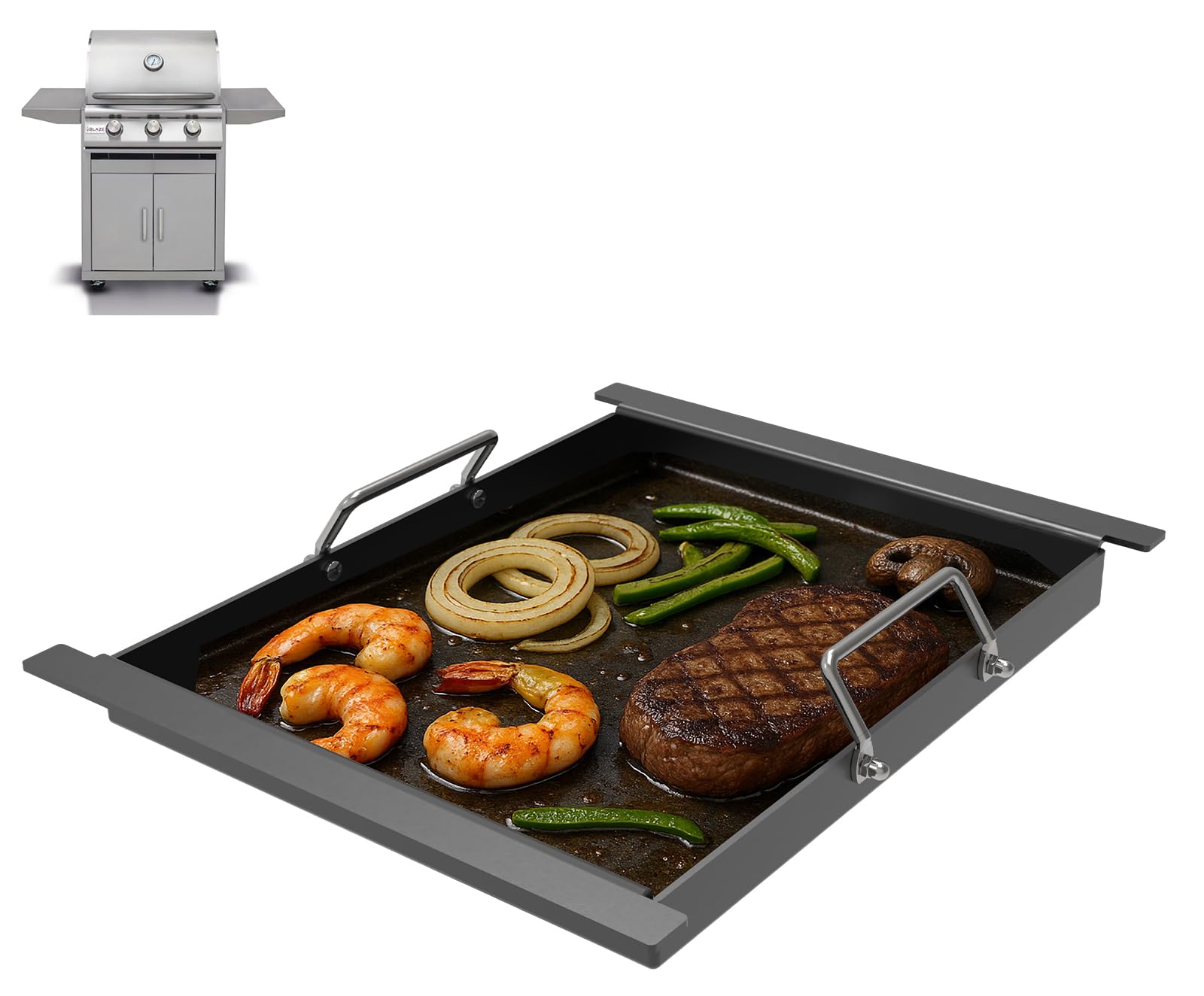 half size griddle insert for blaze grills 3, 4, 5 burner natural gas grill, carbon steel flat top griddle plate for summerset sizzler 32" & 40" and aog 24'' t series, rcs 32" grill, 17.9''l x 14.5''w