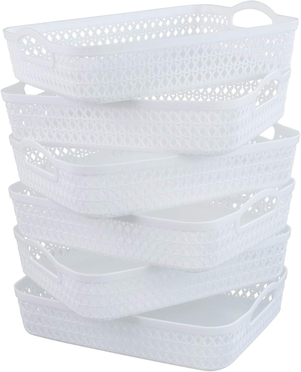 White Storage Plastic Baskets, Plastic Organizer Basket Tray, Set of 6