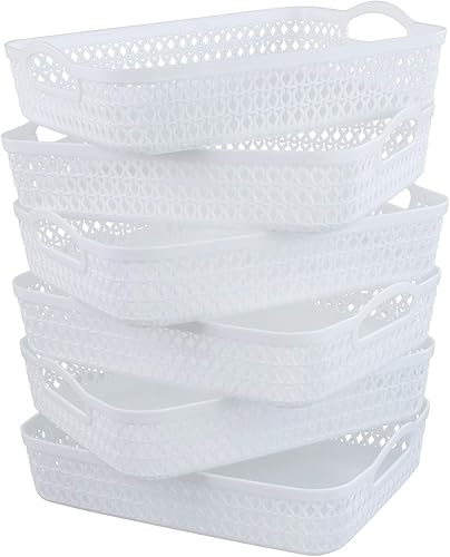 Saedy - Juego de 6 cestas de plástico para almacenamiento, color blanco Saedy - Juego de 6 cestas de plástico para almacenamiento, color blanco