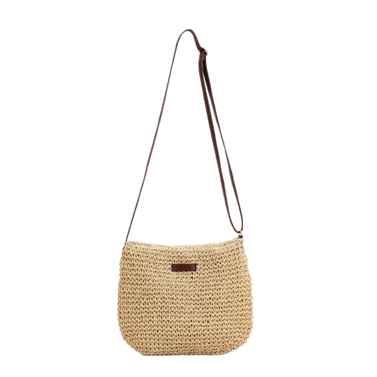 Ebzfaso Khaki Paper Rope Crochet Shoulder Bag