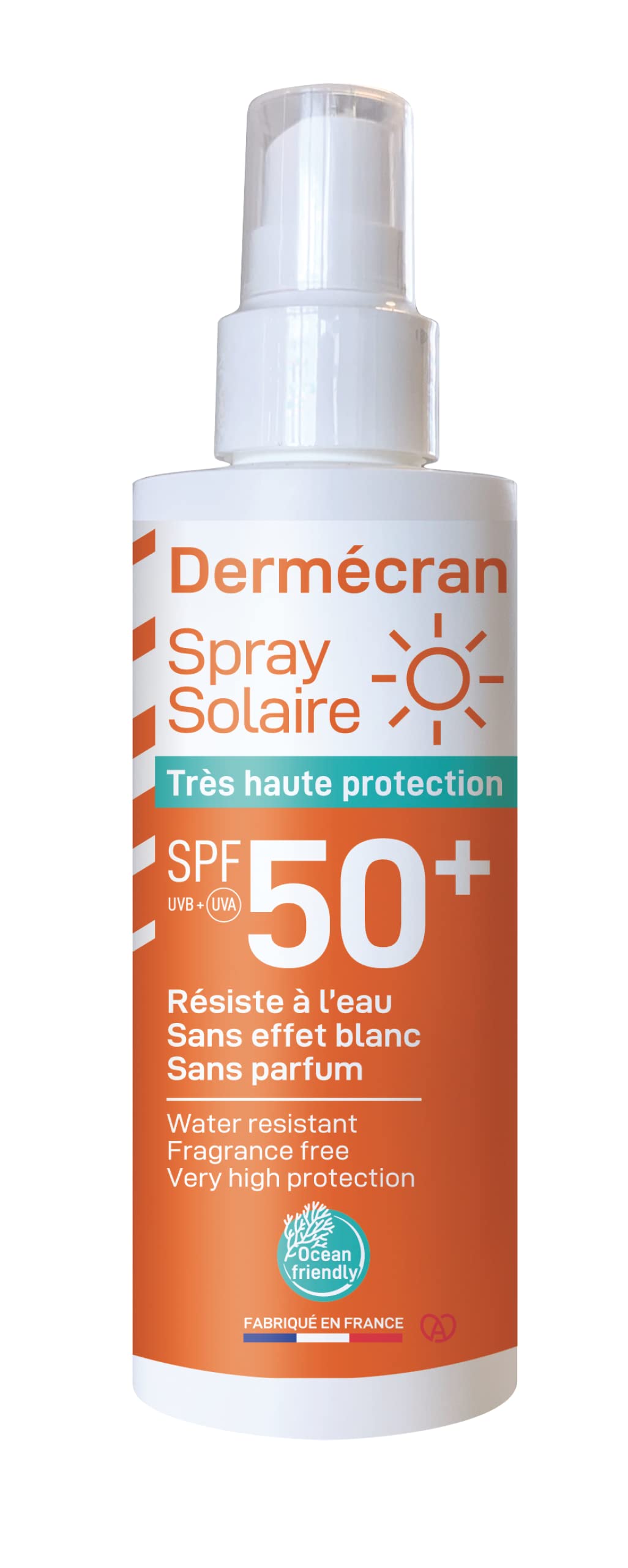 Lote de 3 protectores de spray solar SPF50+ – Cara y cuerpo – Fórmula Ocean Friendly – Resistente al agua – Para toda la familia a partir de 3 años – Fabricado en Francia – 200 ml