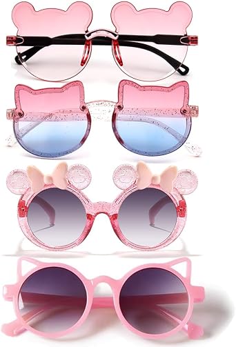 3 Pairs Girls Sunglasses Pink cute Kids Sunglasses Multiple Shaped Beach Eyewear Outdoor Beach Holiday Age 3-10 Years