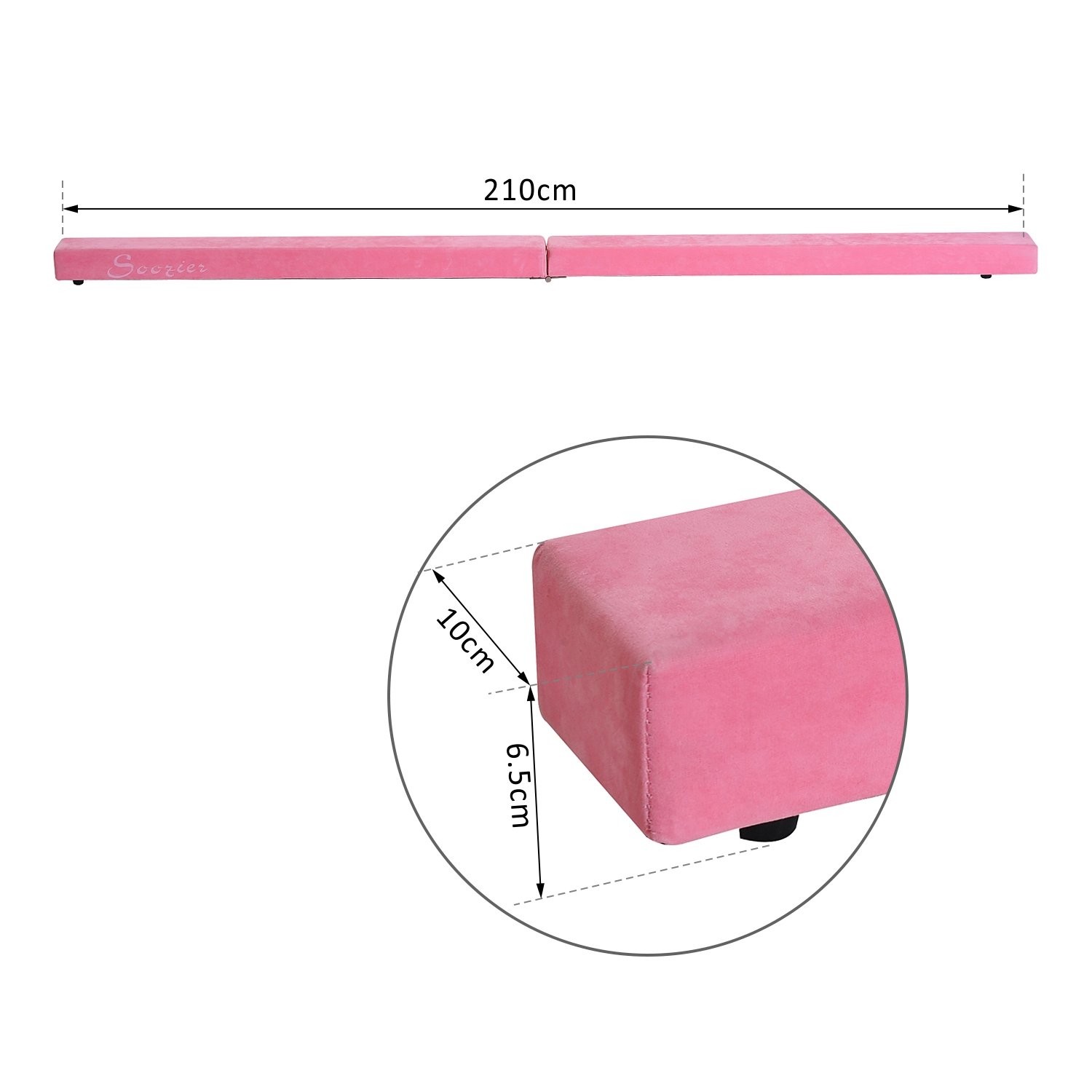 HOMCOM Trave da Ginnastica Equilibrio Allenamento Pieghevole Casa Legno 210 × 10 × 6.5cm Rosa