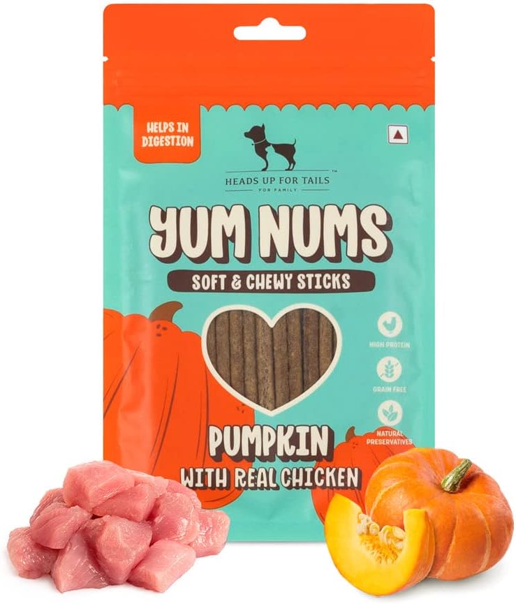 HUFT Yum Nums Soft & Chewy Sticks - Pumpkin with Chicken | Dog & Puppy Treats | Training Snacks for Small & Adult Dogs | High-Protein, Healthy Dog Treats - 75gm