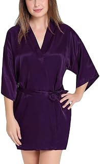 Xs and Os Women's Satin Solid Above The Knee Babydoll Kimono Robe (ST_1017_OS_Purple_Free Size) Price In India