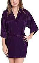 Xs and Os Women's Satin Solid Above The Knee Babydoll Kimono Robe (ST_1017_OS_Purple_Free Size)