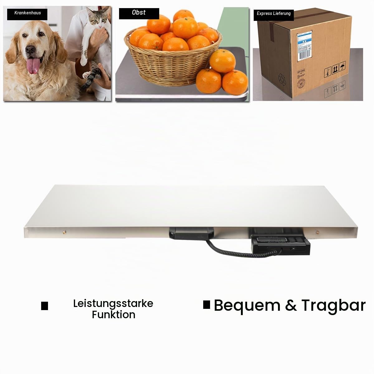 300kg/660lbs Digitalwaage Paketwaage Veterinärwaage Große Tierwaage, Externes LCD Plattformwaage mit 201 Edelstahlplattform