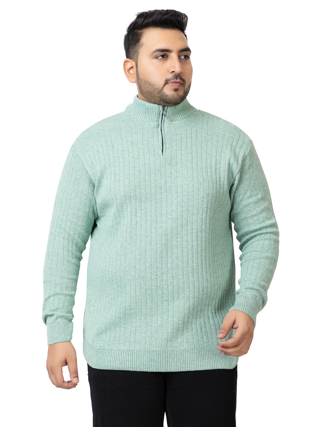 Plus Size Men High Neck Zipper Full Sleeve Woolen Winter Sweater