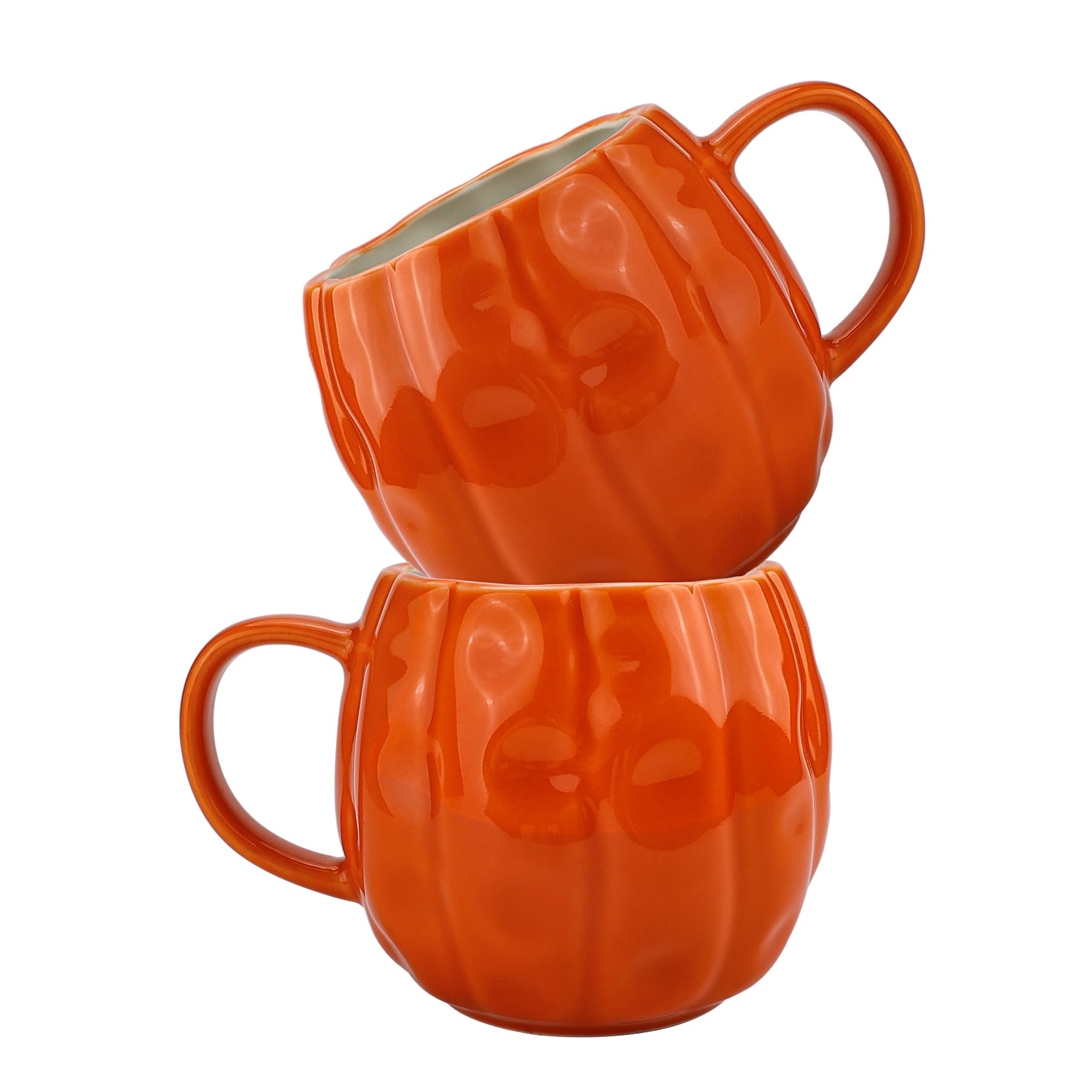 Pumpkin Mugs Set of 2 - Large Ceramic Fall Coffee Mugs 17 OZ