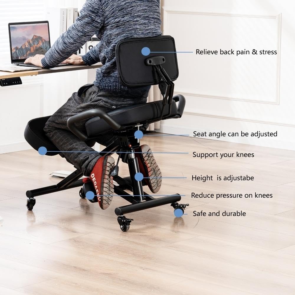 Silla ergonómica de escritorio para rodillas con soporte para la espalda, taburete ajustable para el hogar y la oficina, mejora tu postura con un asiento en ángulo, cojines gruesos y cómodos