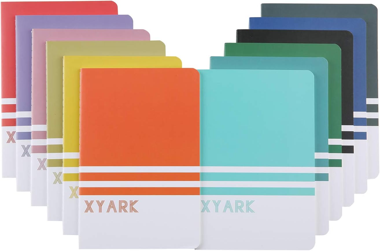 XYark 12 Pack College Ruled Notebook Journals Bulk for Travelers, Student and Office, A5 Colorful Classic Writing Diary Notebooks Planner with Lined Paper, 30 Sheets, 8.3x5.5 inch, Travel Journal Set