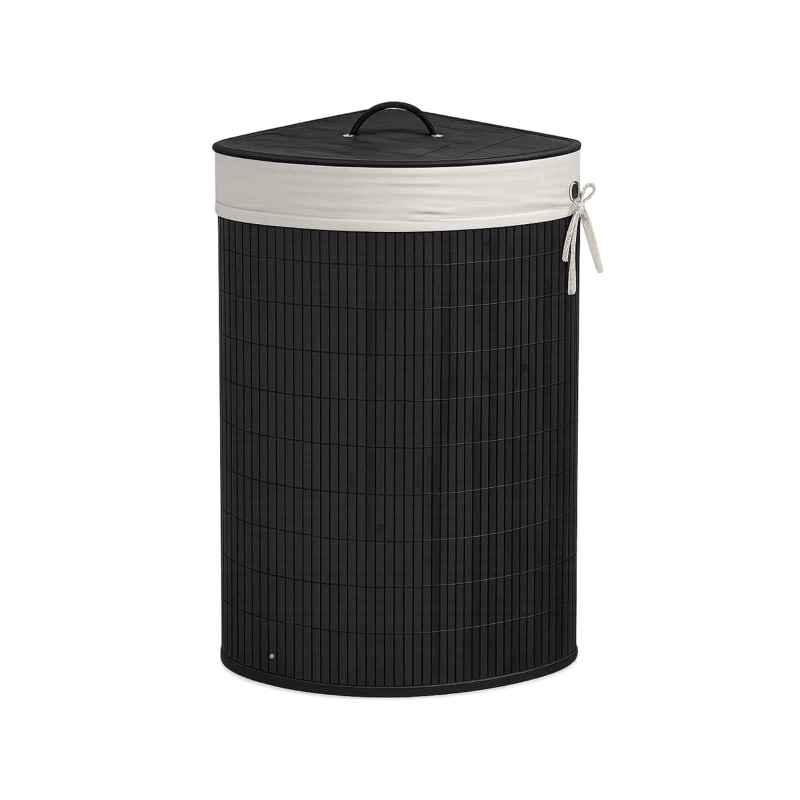 Corner Charcoal Bamboo Laundry Basket, Laundry Hamper with Removeable Washable Lining & Lid, Easy Assemble Folding Storage Bin Dirty Clothes Storage Bucket Cover Household Container Organiser