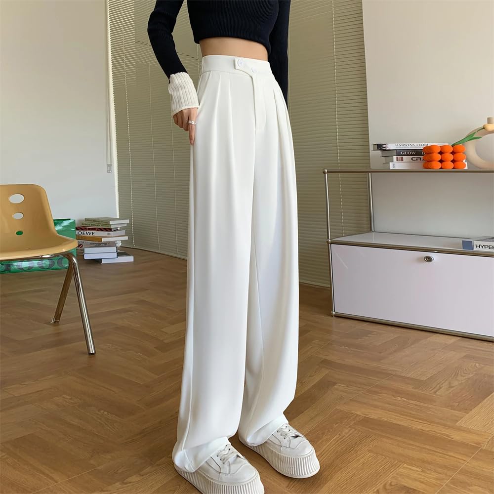 Hndudnff Pantaloni da donna a vita alta a gamba larga estivi eleganti dritti larghi pantaloni da lavoro aziendali