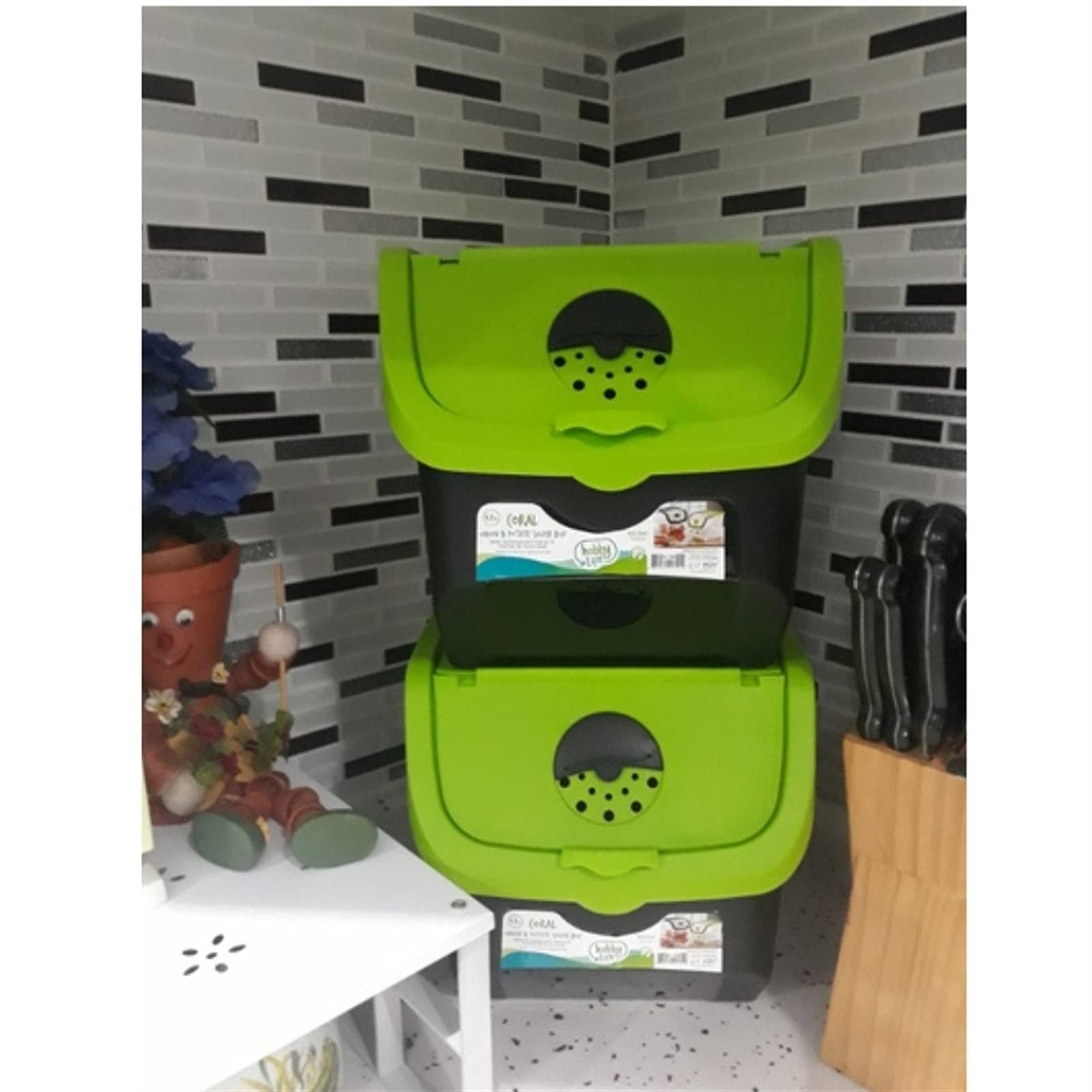 Stoccaggio scatola di stoccaggio cipolla aglio cibo contenitore cucina immagazzinaggio in plastica vegatable mantenere fresco (Color : Green)