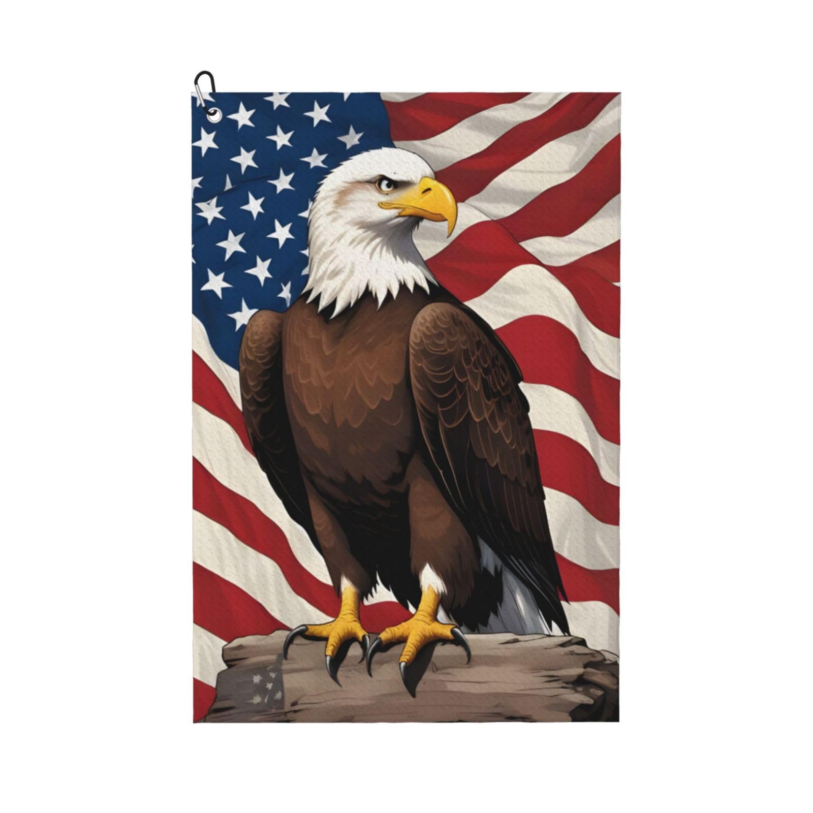 FCYDMN Patriotic USA Eagle Golf Towel 24×16 Inches Quick Dry Funny Golf Towel with Carabiner Clip Absorbent Microfiber Waffle