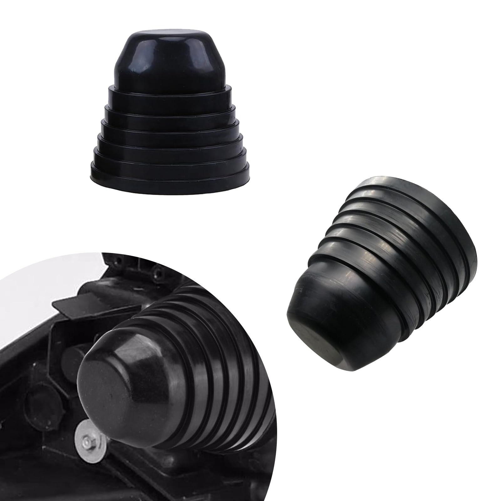 2 PCS Car Forward Light Dust Cover, 3.9" High Silicone Waterproof Sealing Cover for 7 Sizes 70/75/80/85/90/95/100, Car Bulb Housing Cap with Threaded Fastening, Universal for Cars (Black)