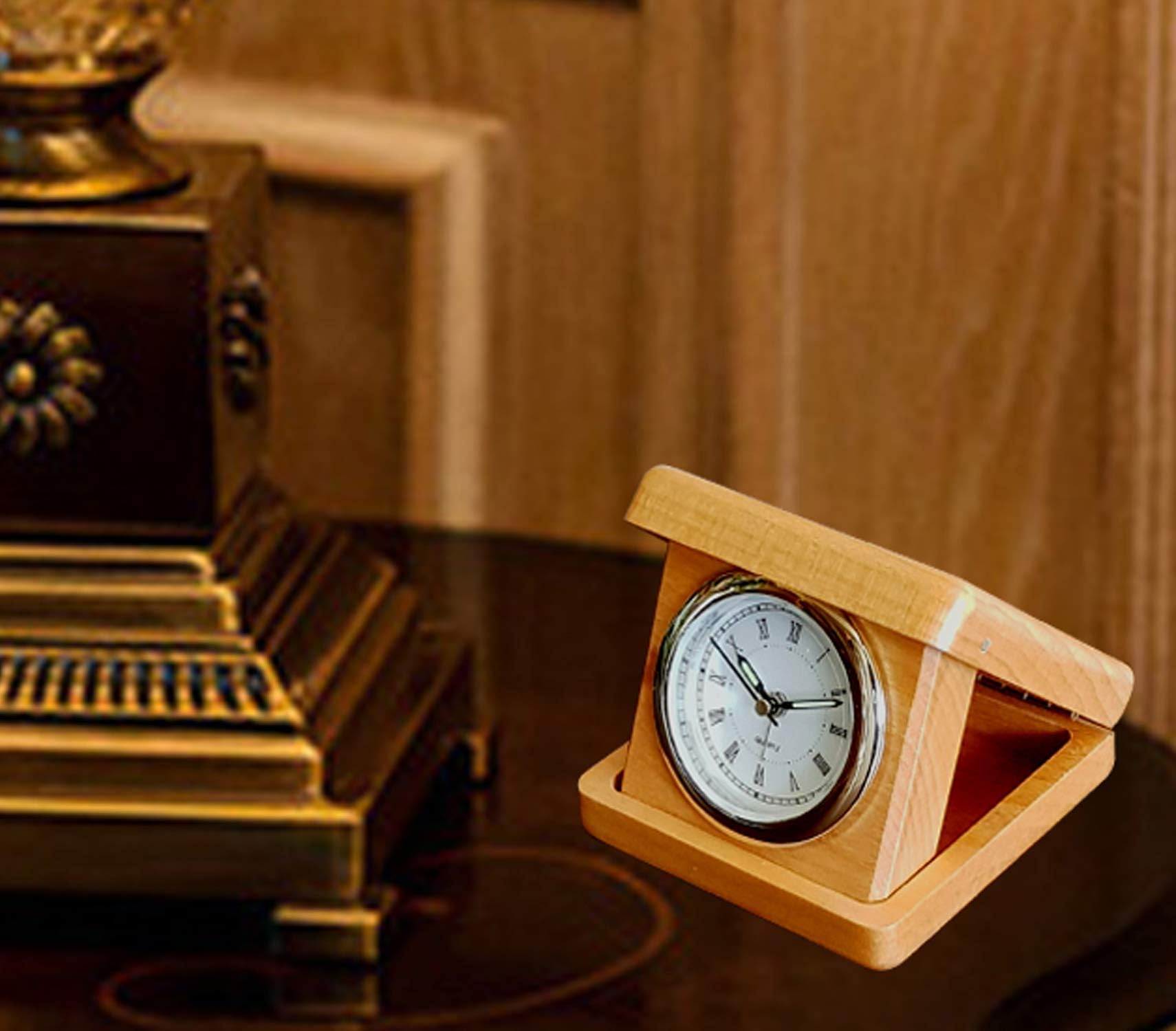 Natural Wood Travel Alarm Clock as a Personalized Gift for Him