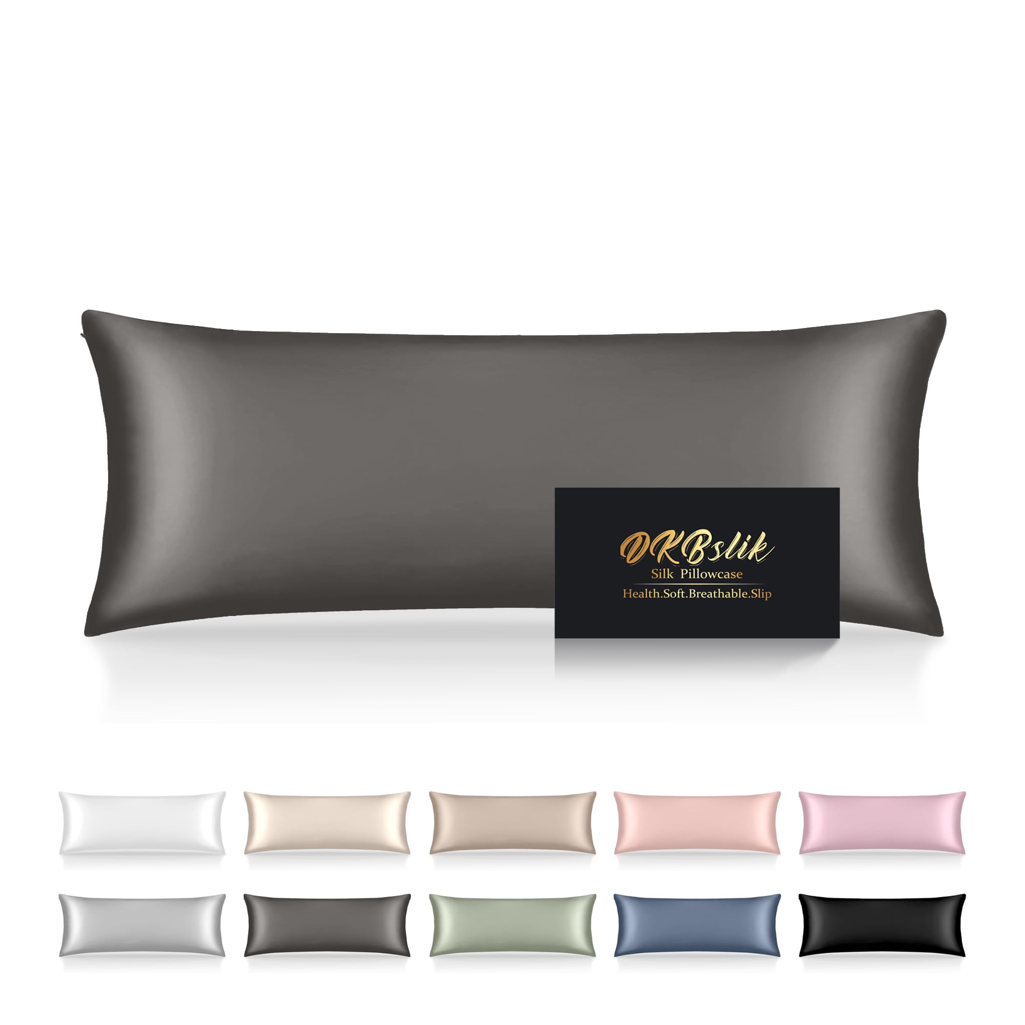 DKBslik Mulberry Silk Body Pillow Cases with Hidden Zipper, Dark Gray