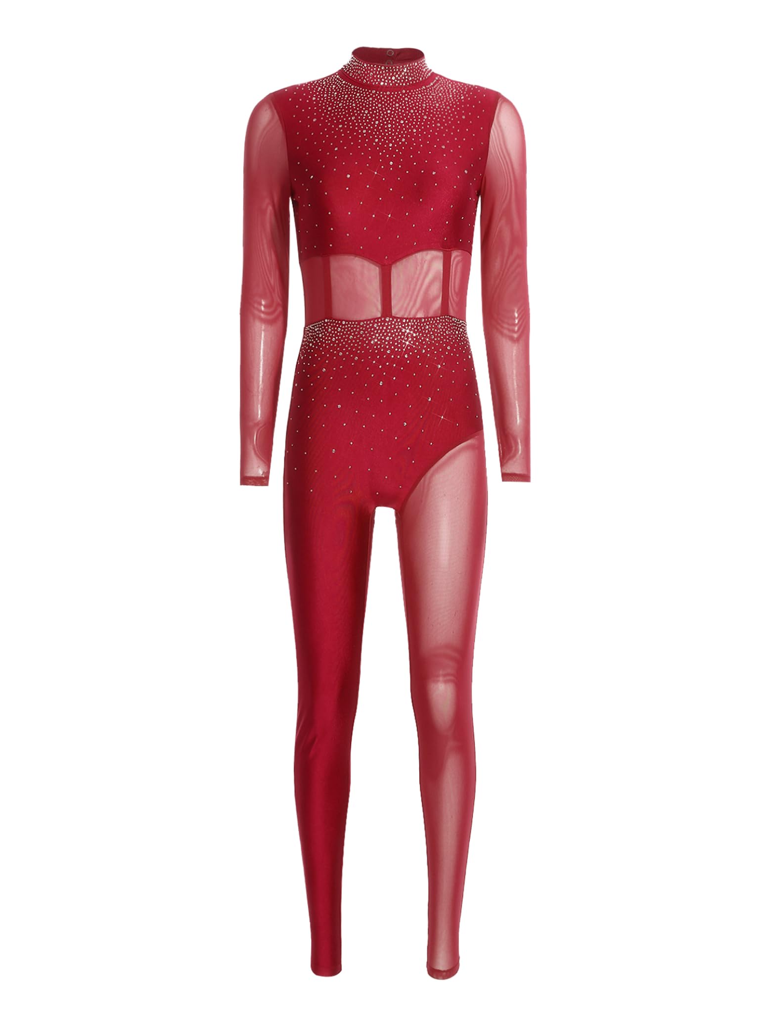 Bodies Danza para Ballet Mono de Manga Larga Maillot de Cuerpo Completo con Brillante Mono Gimnasia Ritmica Traje de Patinaje Artístico Mujer