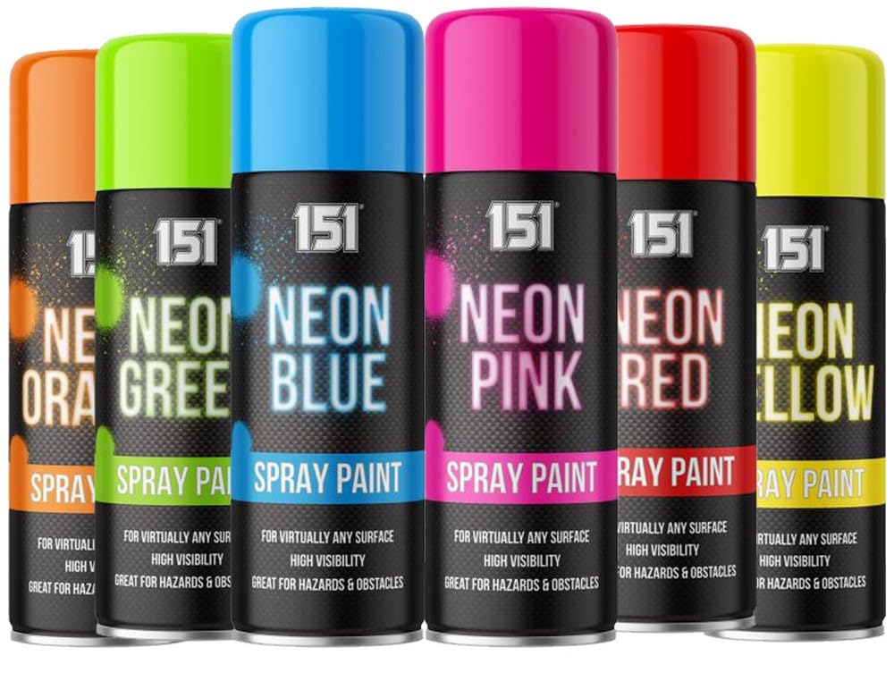AlezyB - 6 Mix Cans Fluorescent Neon Spray Paint Multipurpose Aerosol DIY Graffiti (Banksey) N0 CFCs Extra Bright Assorted Colours Paint Blue Green Orange Pink Yellow Red 400ml - A19