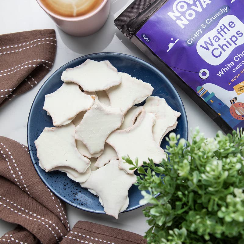 Image of NOVANOVA - Waffle Chips - White Choco Dipped | White Chocolate | 100% Eggless | No Added Preservatives | Freshly Baked for Your Order | Pack of 1| 200 Grams