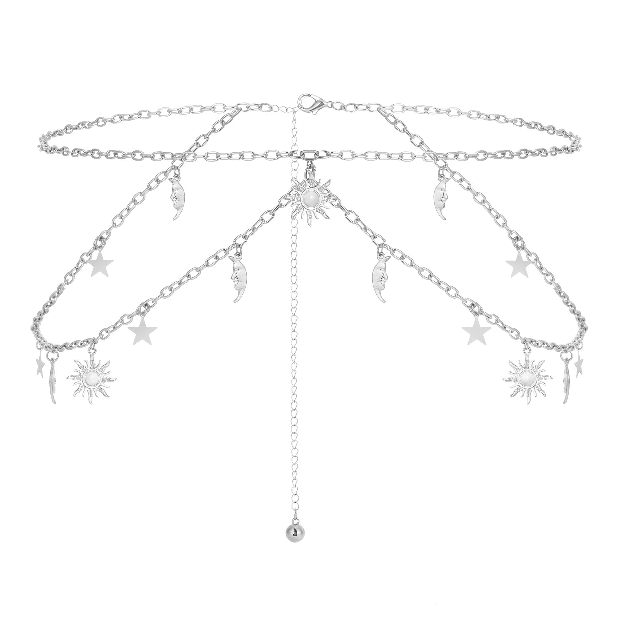 JJDreams Chaîne De Taille Multicouche Boho Rétro - Ceinture Lune Argentée Y2K Réglable Pour Femmes, Élégance Fantaisie