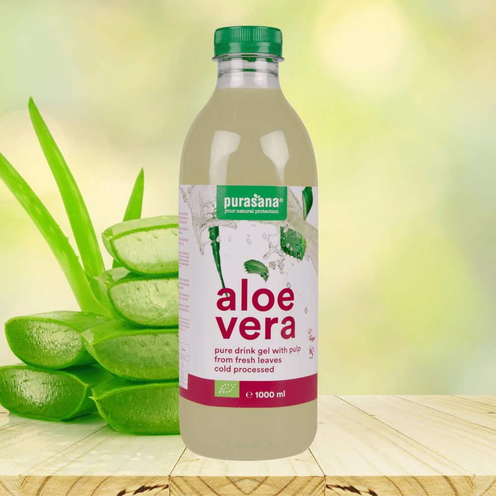 Purasana® Aloe Vera Saft Trinkgel 99,3% - 1L, Reines Kaltgepresstes Aloe Gel aus dem Inneren des Blattes, Fördert Hautgesundheit & Hydratation, Vegan & Bio-Zertifiziert