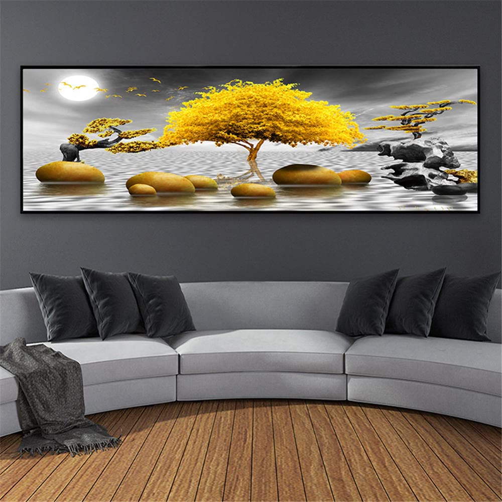 Broderie diamant kit complet arbre jaune à offrir en cadeau créatif aux adultes