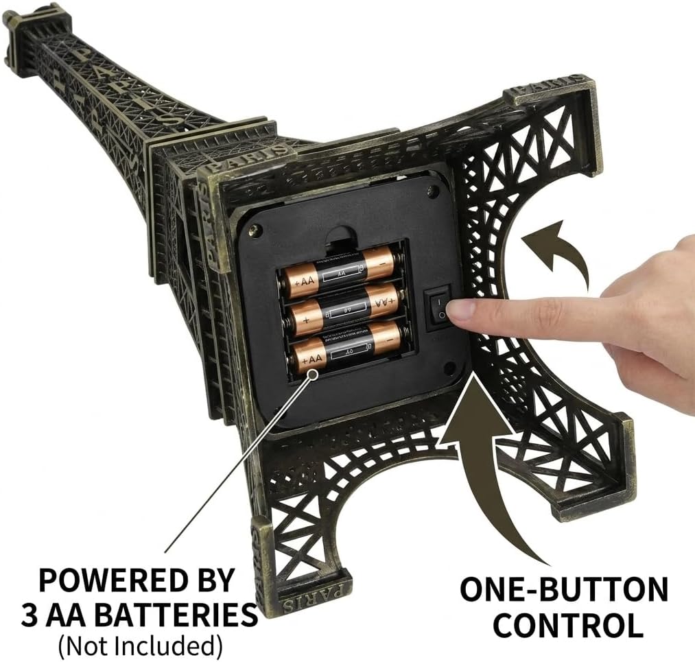 LED Eiffel Tower Lamp, 10inch Romance Eiffel Tower, LED Light Up Eiffel Tower Nightlight （Powered by 3 AA Batteries, Not Included