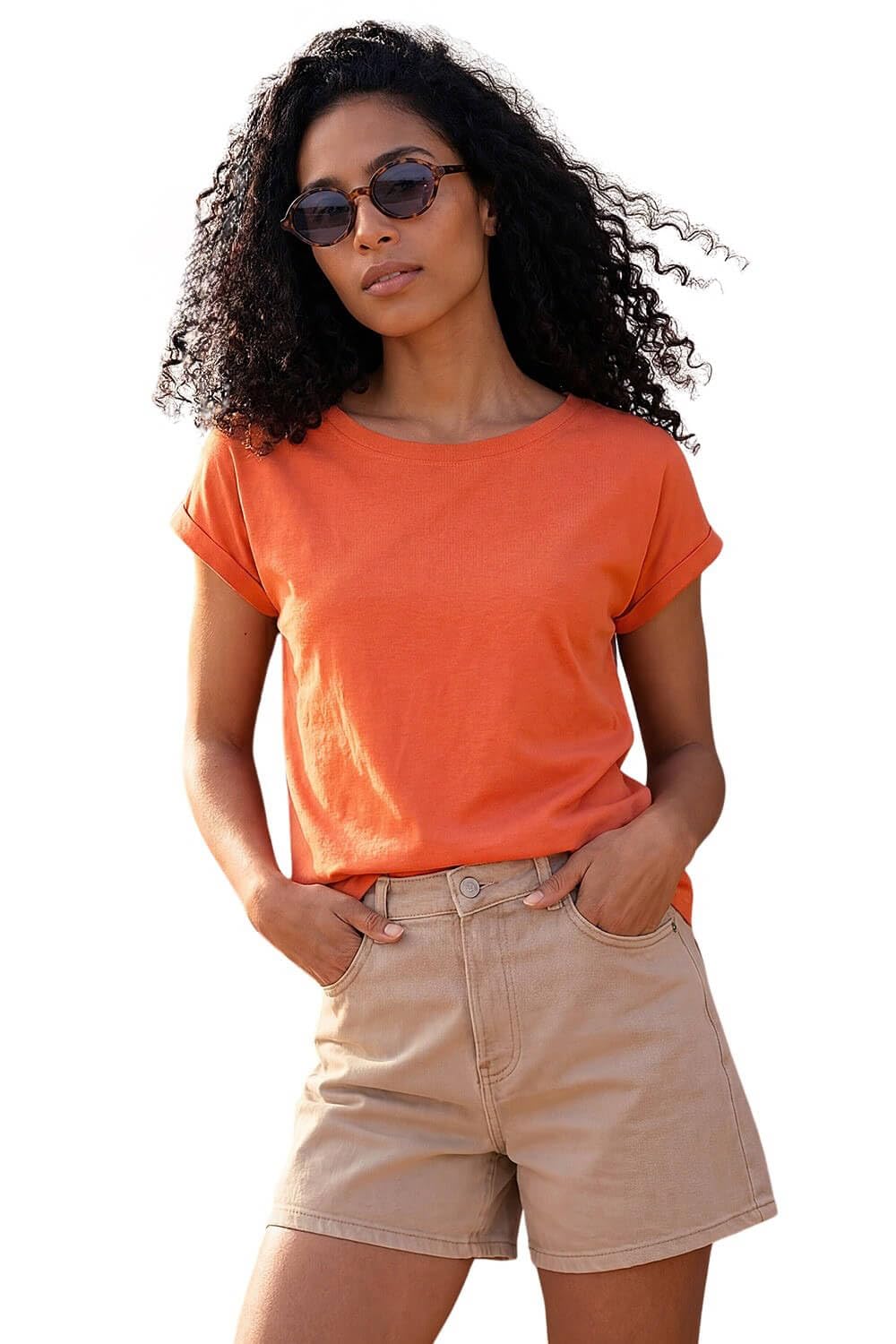 Roman Women's Orange Plain Stretch Cotton Jersey T-Shirt In | : Size 14