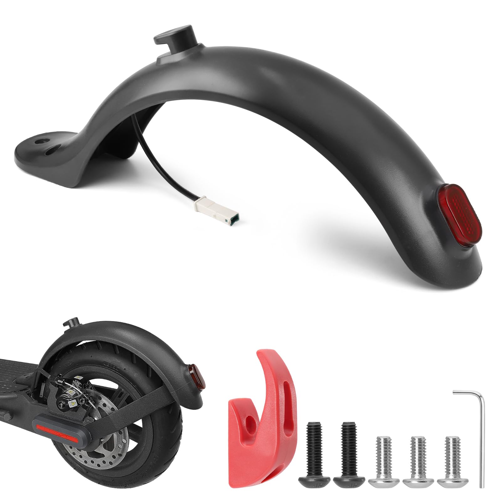 Guardabarros + Luz Trasera para Xiaomi Scooter M365 /M365 Pro | Kit Integrado, No Requiere Instalación por Separado, Accesorios para Patinetes Eléctricos, Negro