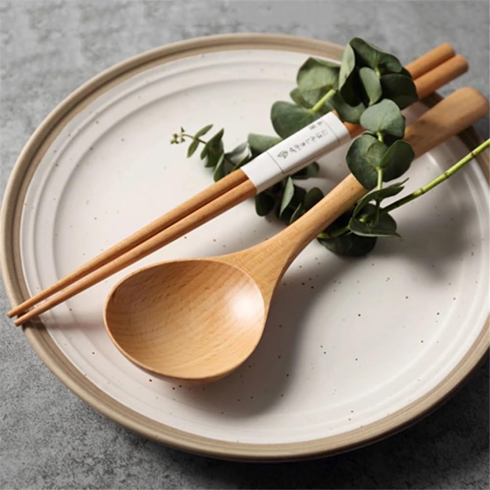Utensilios de cocina Juego de 4 cucharas soperas de madera de haya for servir fideos grandes, ramen y arroz. Para el hogar