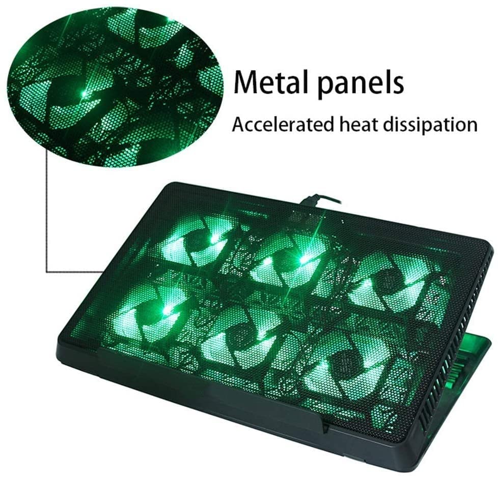 Base refrigeradora para laptop con 6 ventiladores silenciosos, compatible con laptops de 12 a 17 pulgadas, diseño ergonómico ajustable y 2 puertos USB miniatura 3
