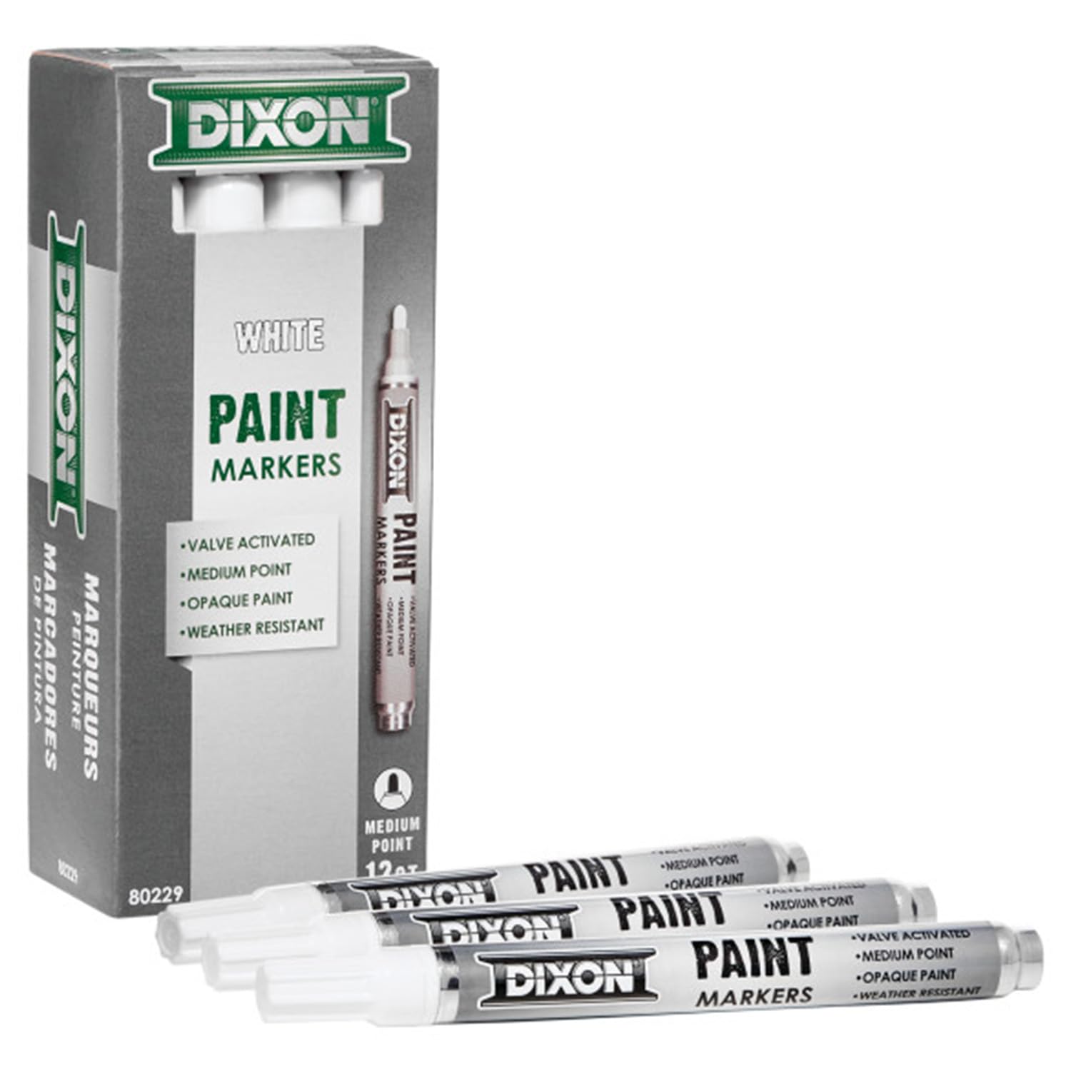 Dixon Marqueurs de peinture, pointe moyenne, boîte de 12, blanc (80229)