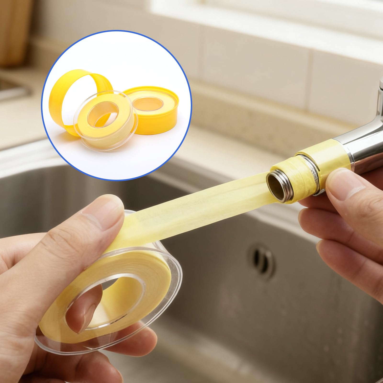 10 Pezzi Nastro Sigillante Impermeabile per Gas e Acqua, 18 mm X 0,2 mm X 20 m PTEF Teflon Idraulico con Scatola, Intervallo Di Temperatura Da -190 °C A 260 °C, Giallo