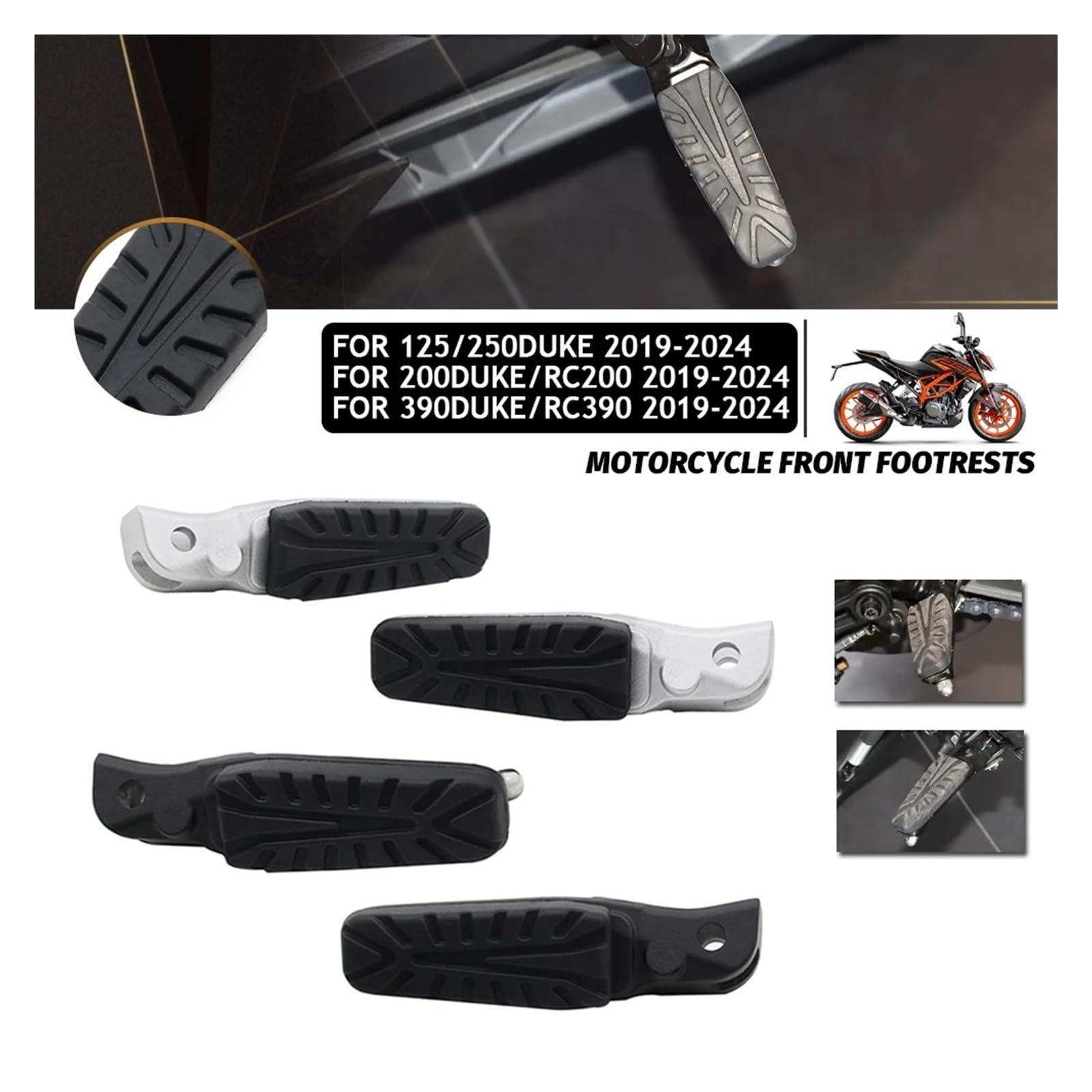 For KTM 125 200 250 390 DUKE RC125 200 390 Pedane Poggiapiedi Anteriori For Moto Kit Pedali Duke250 Duke390 RC200 RC390 Accessori di aggiornamento di ricambio(Black)