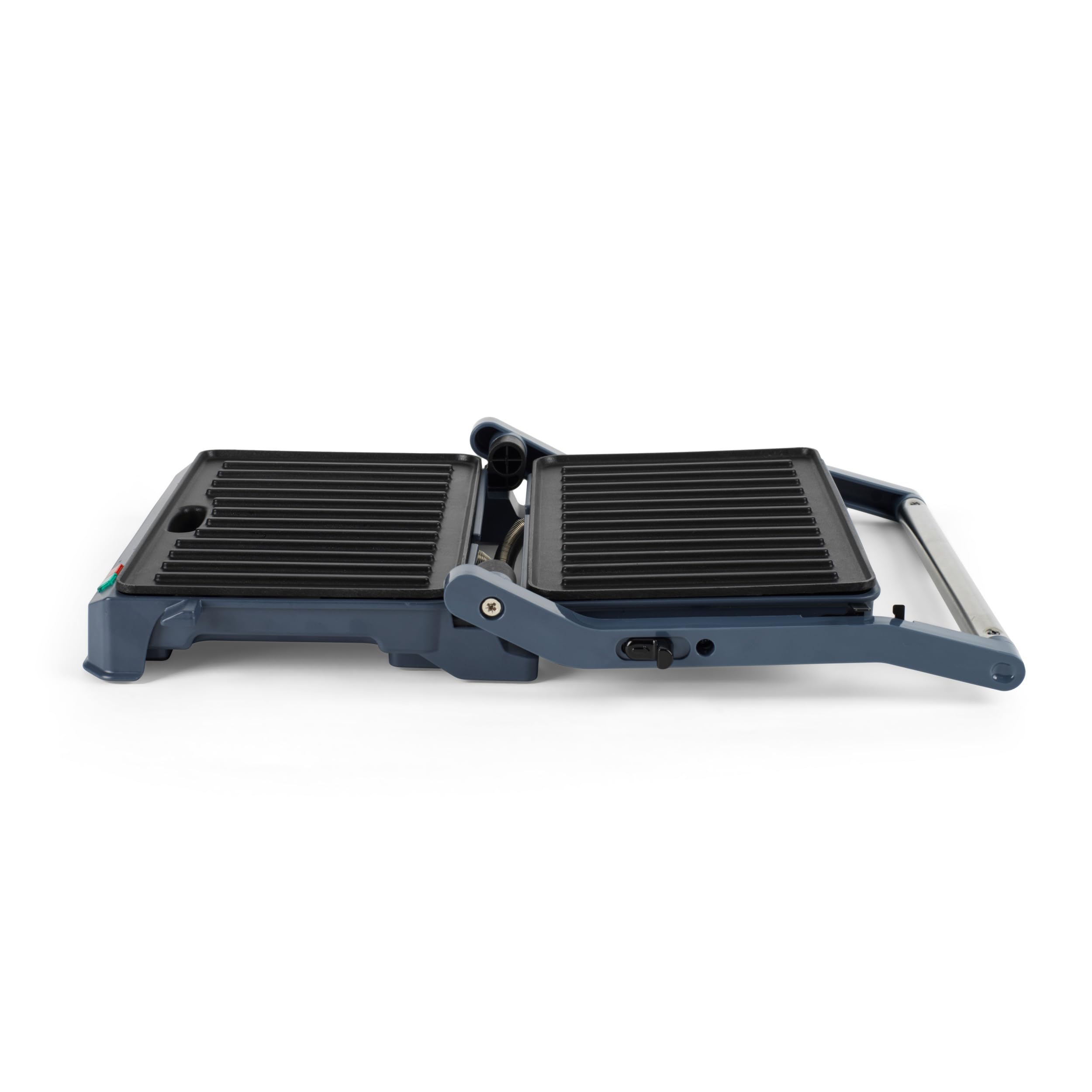 Progress Mellow 180° Health Grill - Piastre di cottura antiaderenti, facile da pulire, vassoio raccogli-gocce integrato, spie luminose di accensione/pronto all’uso, 23 x 14.5 cm, 850 W