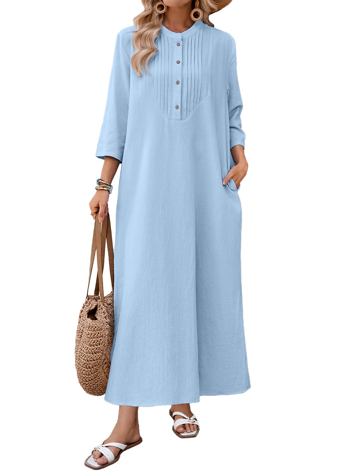 Autumn Solid Loose Long Maxi Dress Cotton Caftan